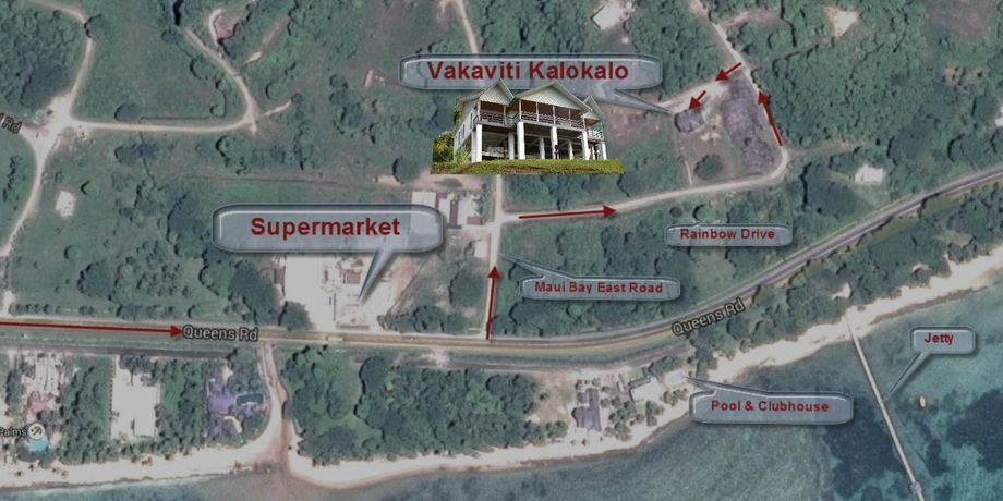 60 metres up the hill you will need to turn left the entrance sign Vakaviti Kalokalo Approx 25 metre along this road on the left  is the driveway entrance to Vakaviti Kalokalo. You can drive down and park in the carport below the house. To exit simply reverse from the car port and drive forward. 